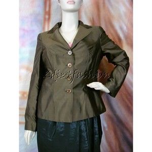$1950 NWT ESCADA Raw Silk Brown Abalone Shell Logo Button Jacket Coat 12